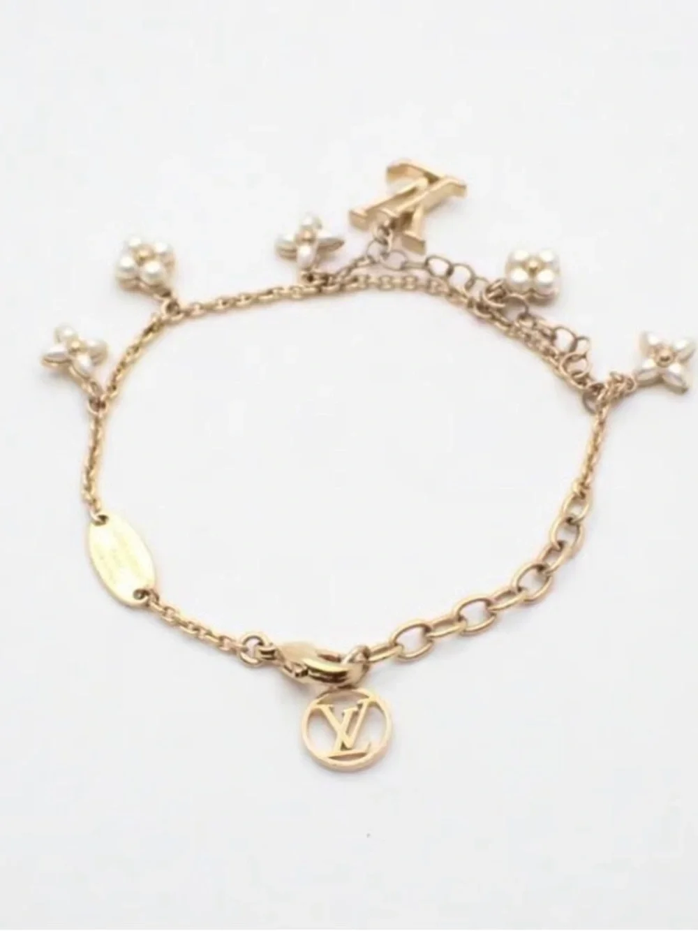 Authentic Louis Vuitton LV Gold and Pearl Flower Charm Bracelet - Picture 2 of 4